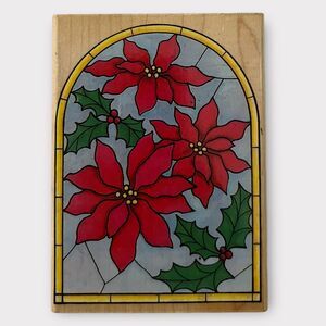 Stampcraft Poinsetta Window Stained Glass Wood & Rubber Stamp 440Z12